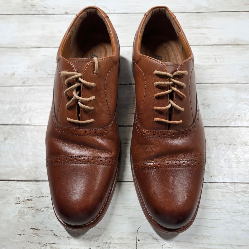 G.H. Bass Banks Cap Toe Oxford Brogue Mens 10.5W Brown Leather Dress Shoes